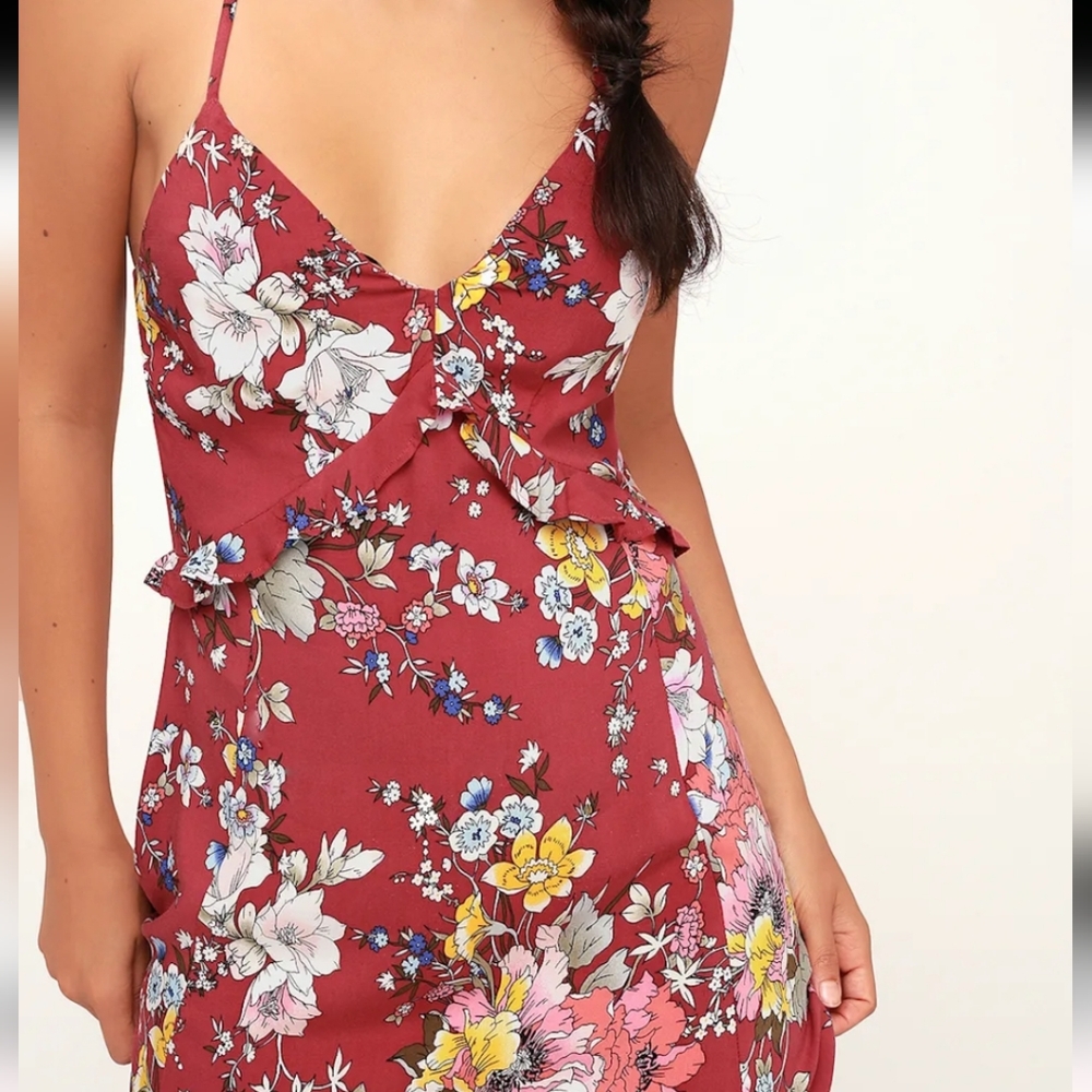 Lulus Rust Red Floral Print Midi Dress,Small
